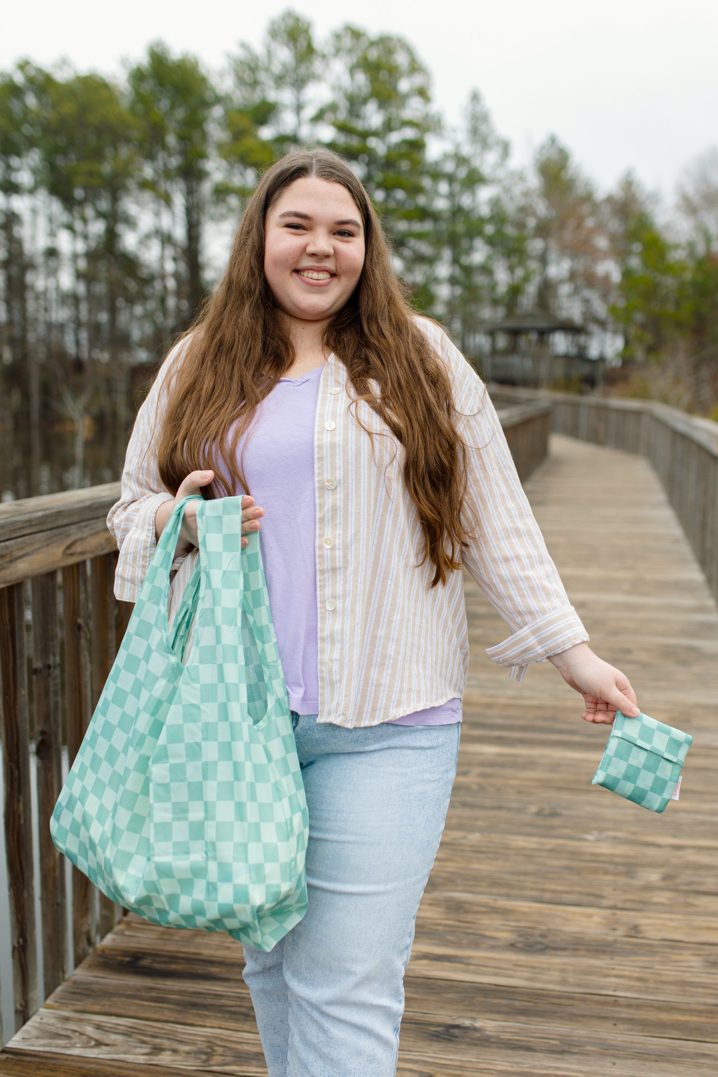 Lagoon Check Reusable Bag