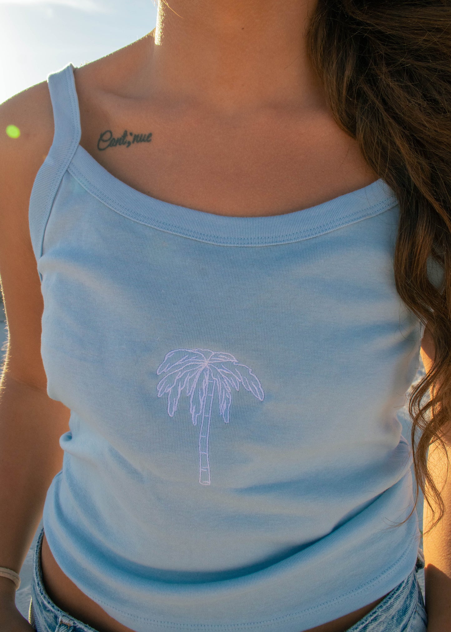Palm Tree Embroidered Micro-Rib Tank Top