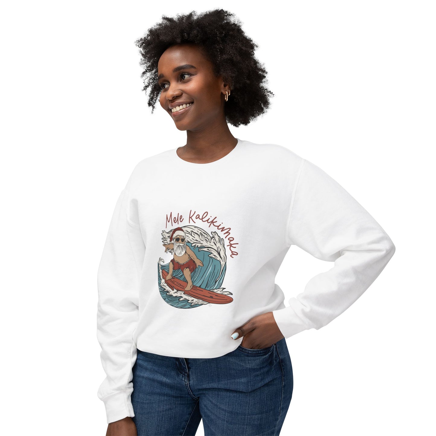 Mele Kalikimaka Surfin Santa | Unisex Lightweight Crewneck Sweatshirt