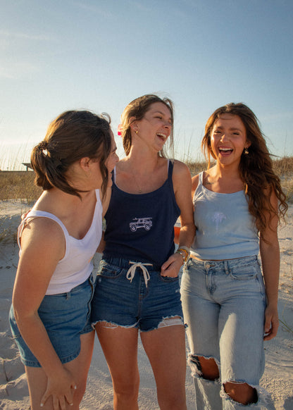Palm Tree Embroidered Micro-Rib Tank Top