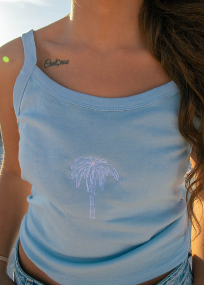 Palm Tree Embroidered Micro-Rib Tank Top