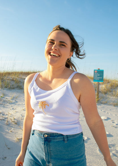 Palm Tree Embroidered Micro-Rib Tank Top