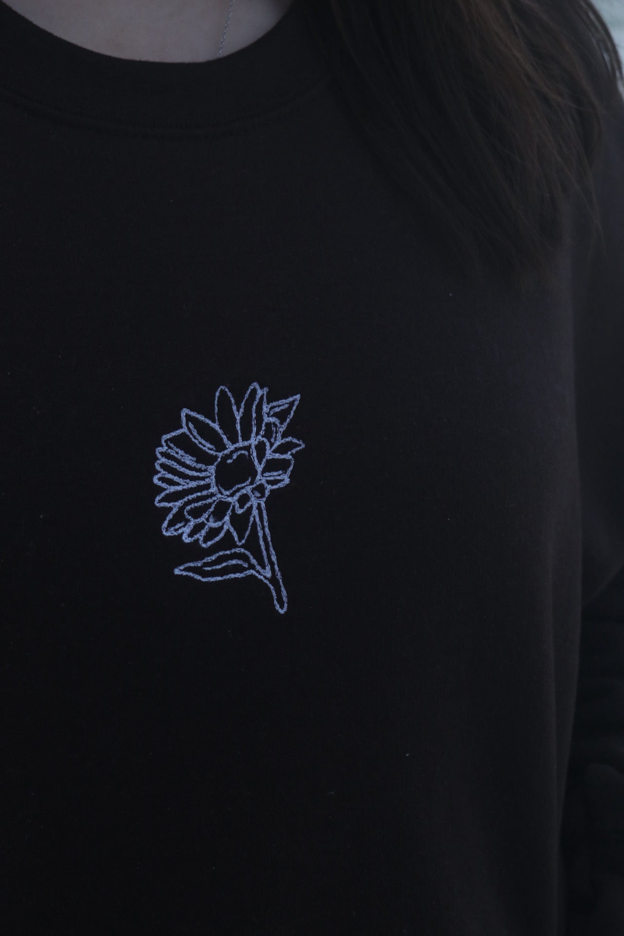 Sunflower Sketch Embroidered Pullover | Unisex Sweatshirt