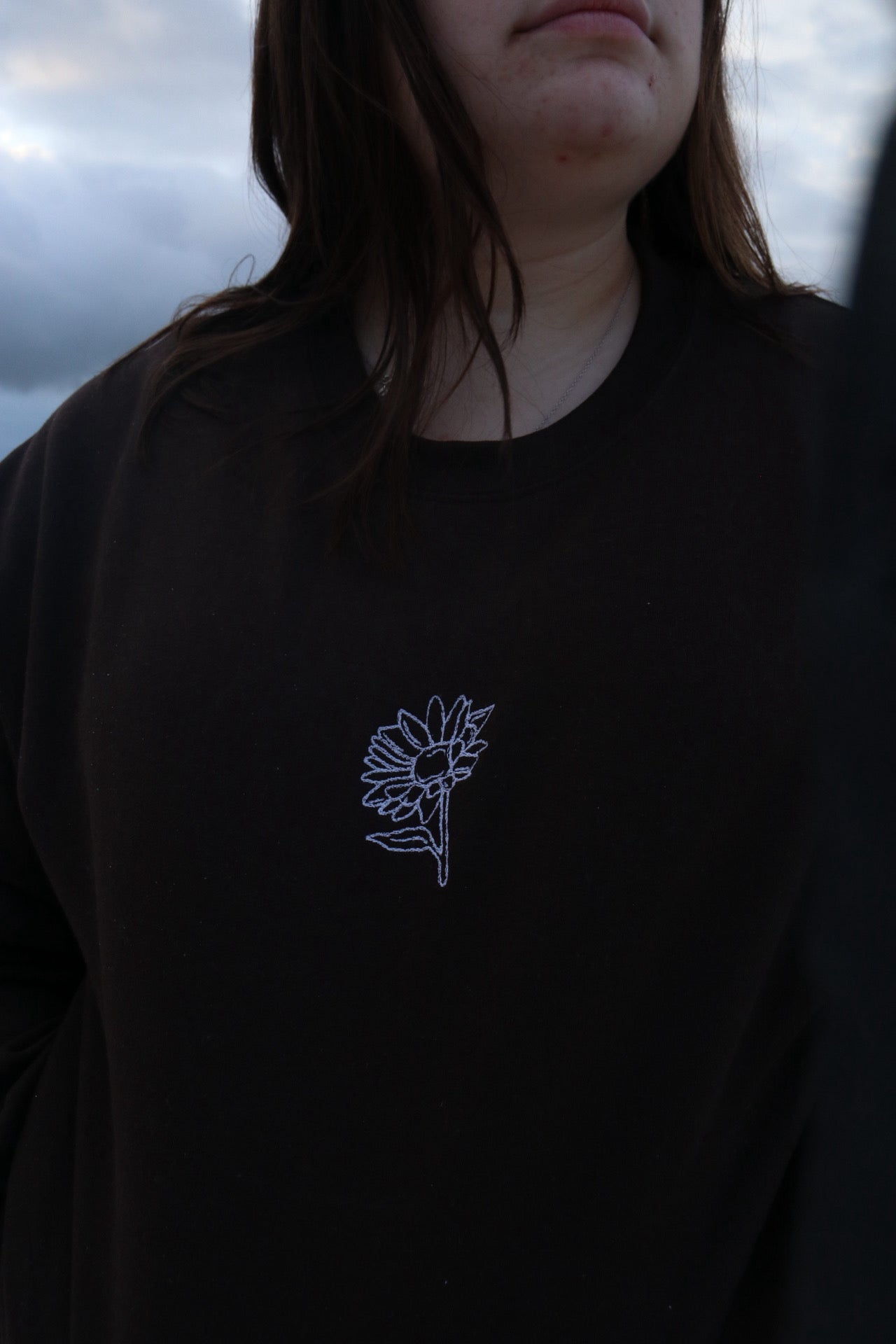 Sunflower Sketch Embroidered Pullover | Unisex Sweatshirt