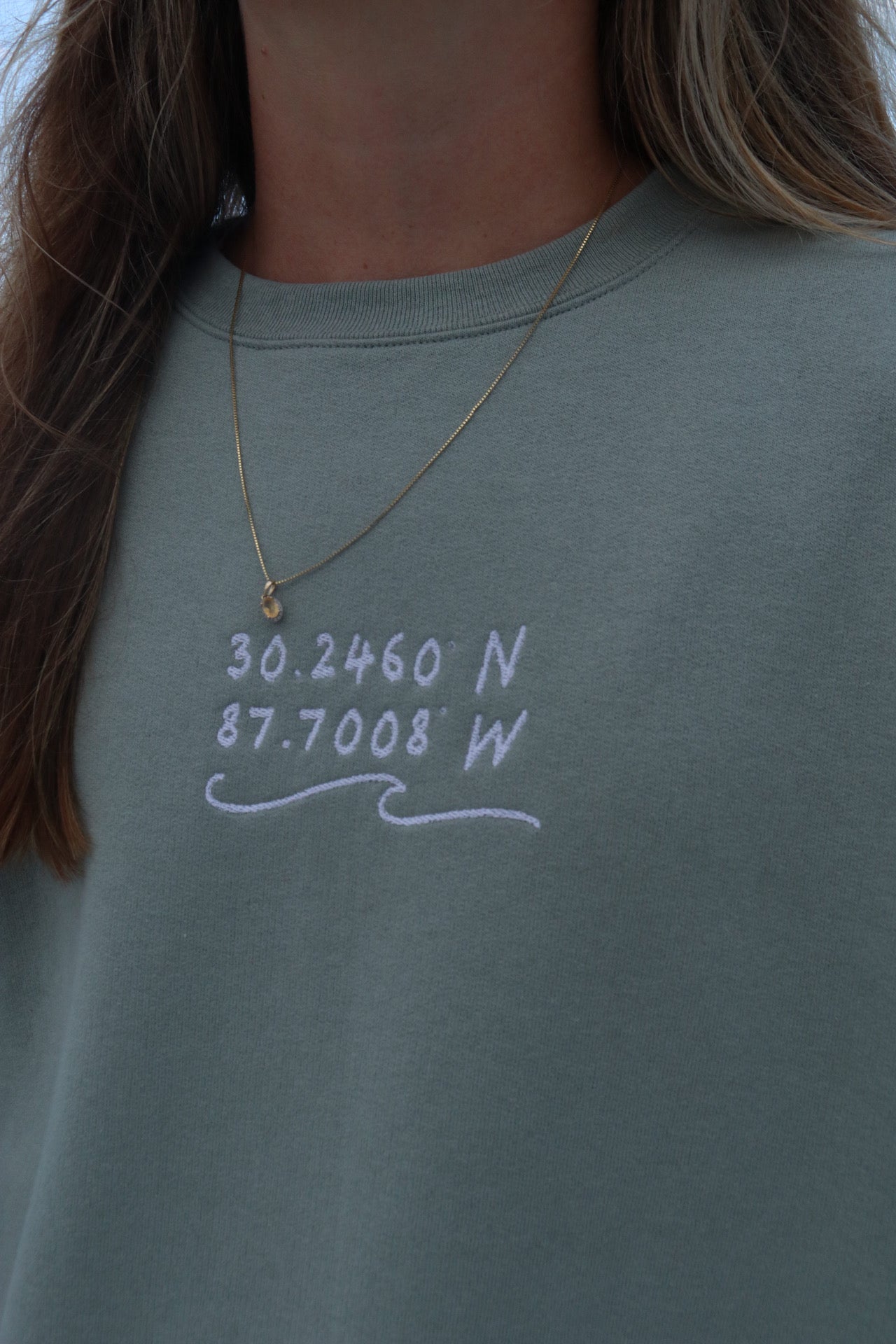 Gulf Shores Coordinates Embroidered Pullover | Sage Green Unisex Sweatshirt