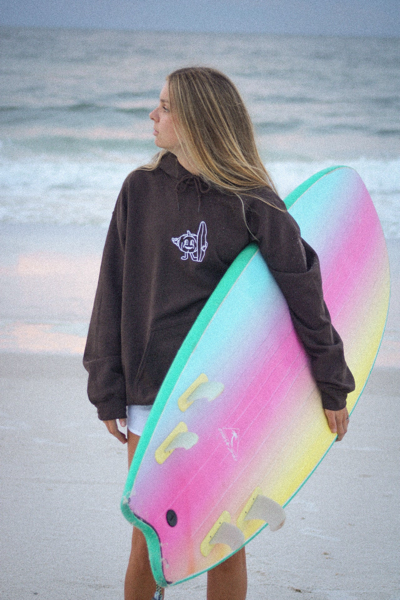 Pumpkin Surfer Embroidered Hoodie | Dark Brown Unisex Hoodie With String