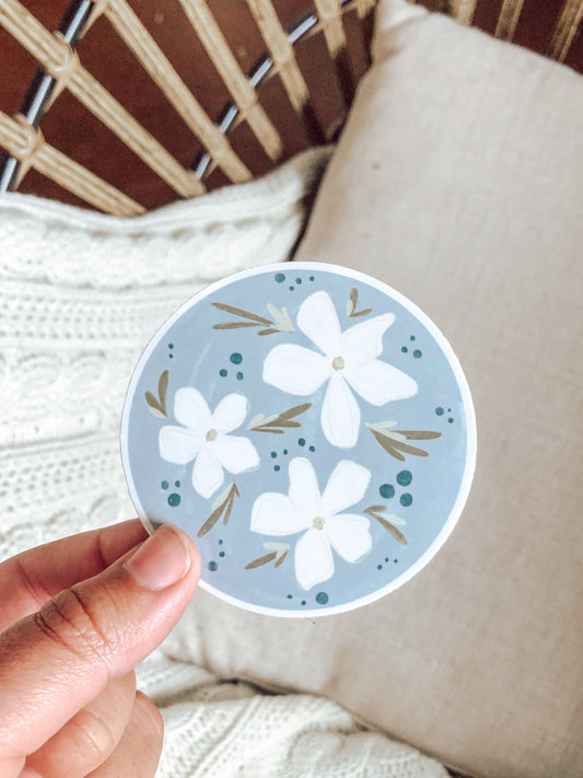 White Floral Sticker // 3 in x 3 in