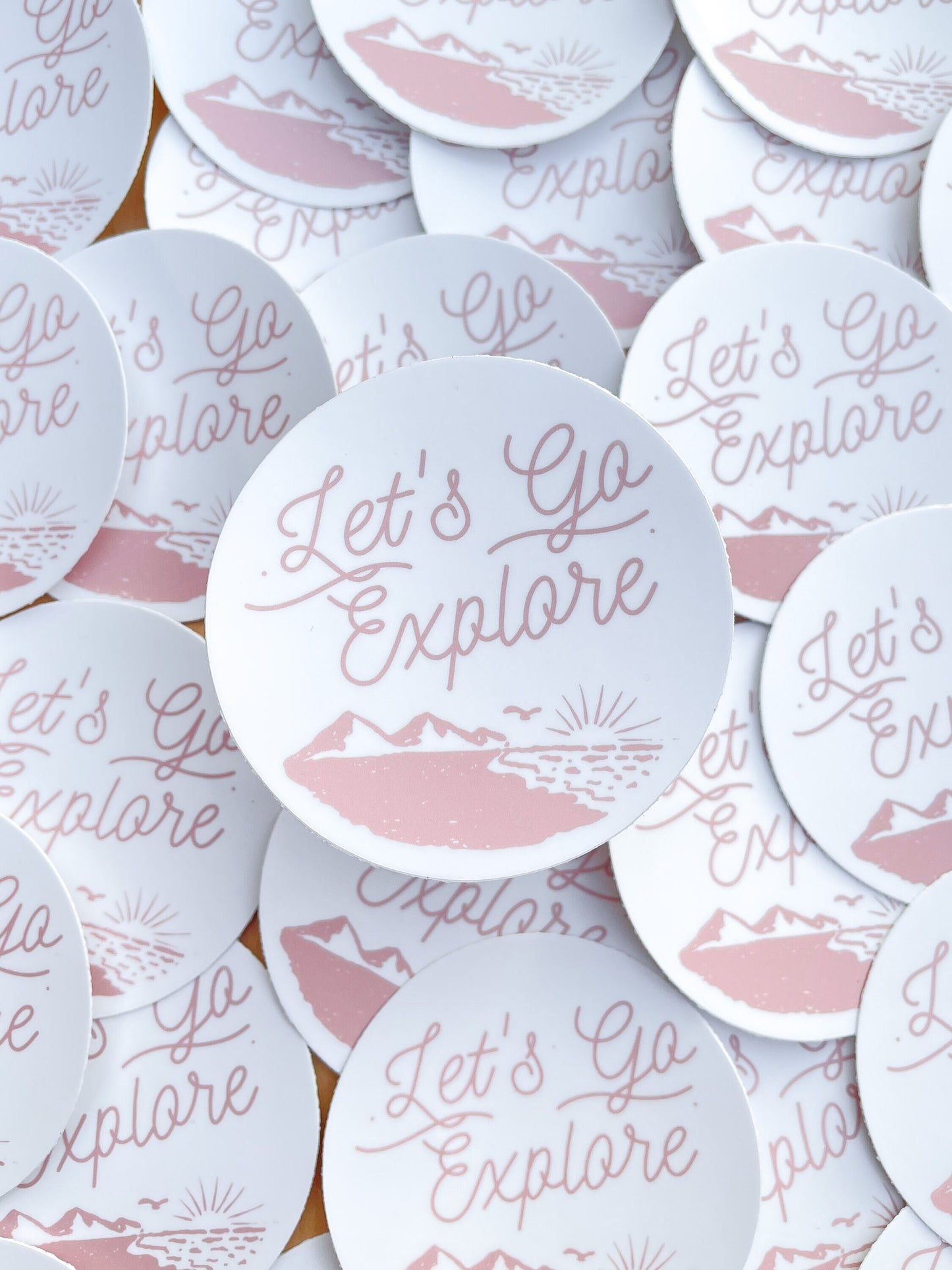 Pink Let's Go Explore Sticker // 3 in x 3 in