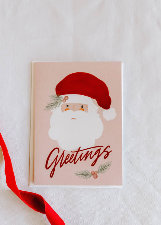 Retro Santa Greeting Card / 5x7 Blank Inside Card With Envelope