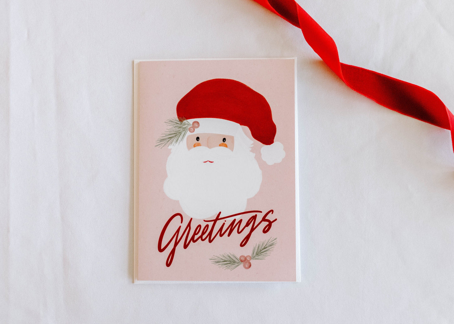 Retro Santa Greeting Card / 5x7 Blank Inside Card With Envelope