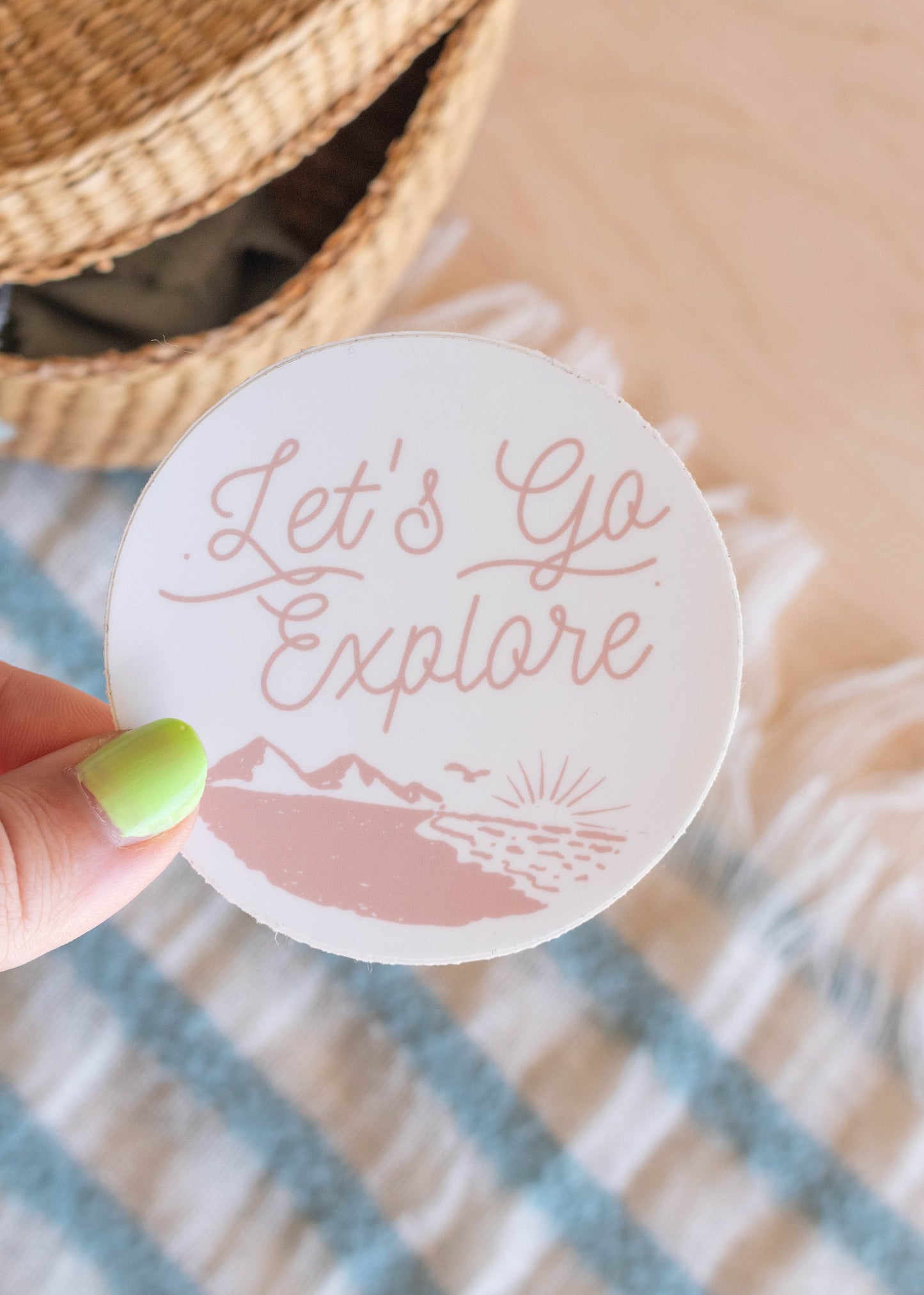 Pink Let's Go Explore Sticker // 3 in x 3 in