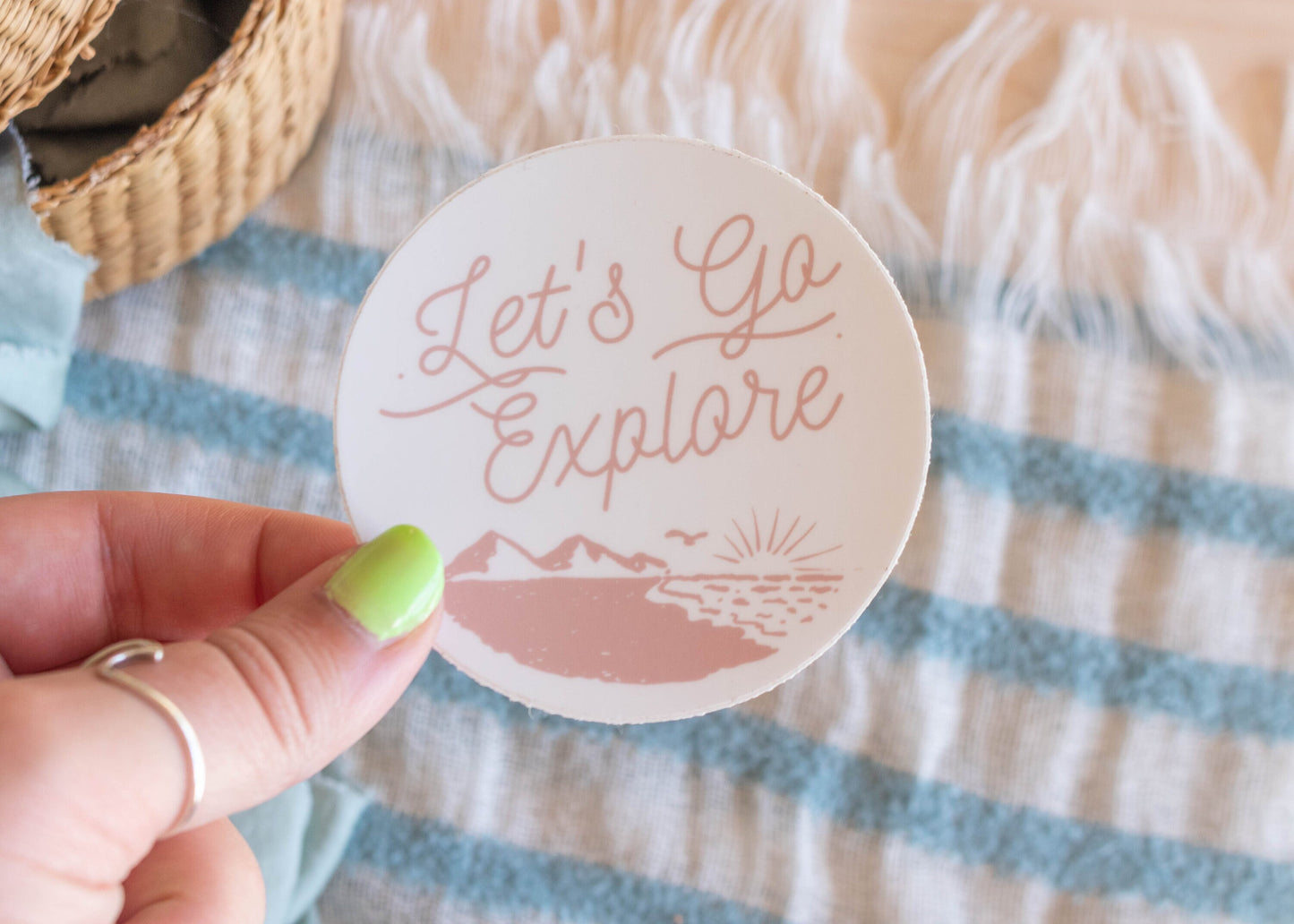 Pink Let's Go Explore Sticker // 3 in x 3 in