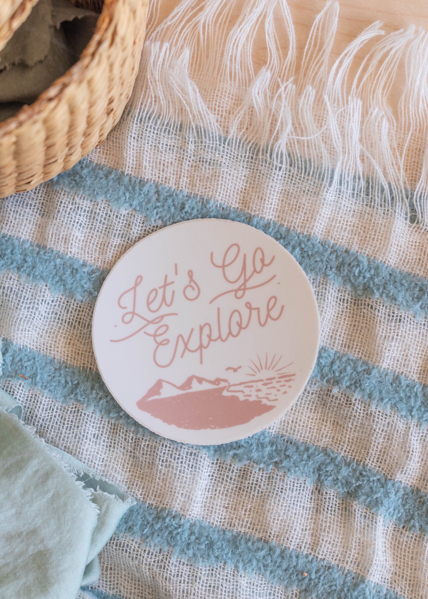 Pink Let's Go Explore Sticker // 3 in x 3 in