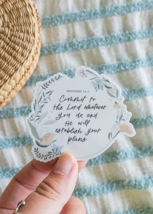 Proverbs 16:3 Sticker // 3 x 3 in