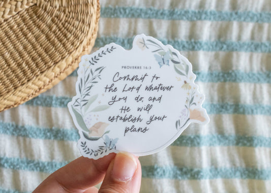 Proverbs 16:3 Sticker // 3 x 3 in