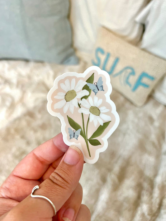 Butterfly Daisy Sticker // 3 in x 3 in