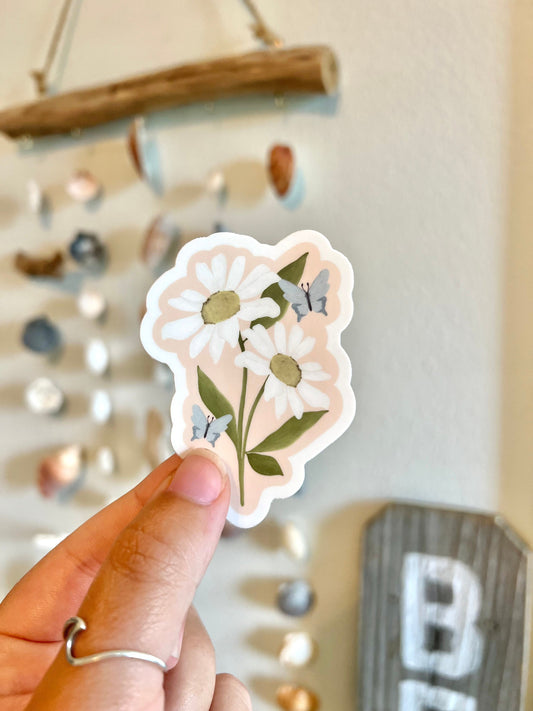 Butterfly Daisy Sticker // 3 in x 3 in