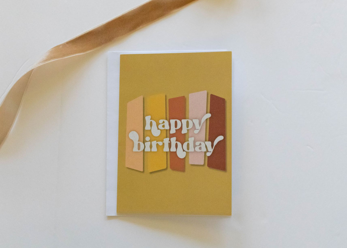 Yellow Retro Greeting Card / Blank Inside Card With Envelope