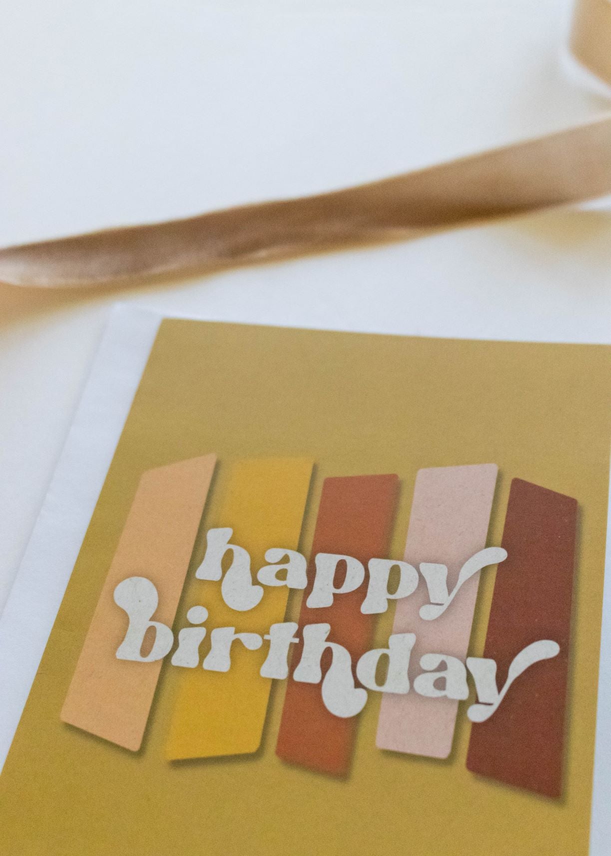 Yellow Retro Greeting Card / Blank Inside Card With Envelope