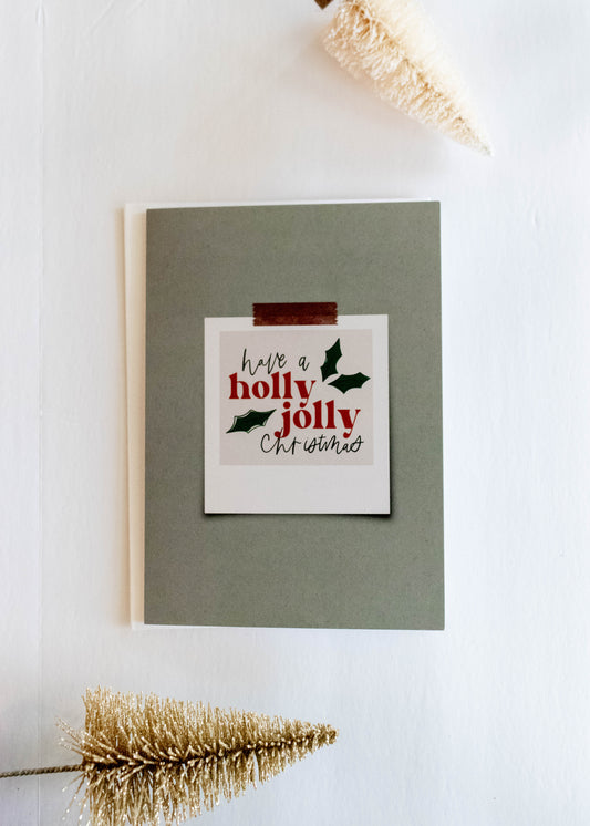 Holly Jolly Christmas Greeting Card // Blank Inside Card With Envelope